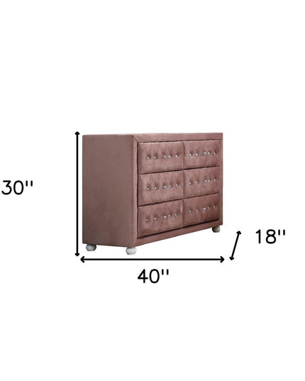 40" Pink Solid and Manufactured Wood Six Drawer Double Dresser
