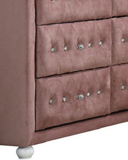 40" Pink Solid and Manufactured Wood Six Drawer Double Dresser