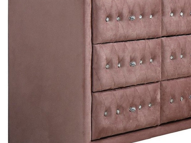 40" Pink Solid and Manufactured Wood Six Drawer Double Dresser