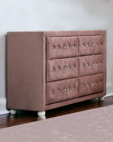 40" Pink Solid and Manufactured Wood Six Drawer Double Dresser