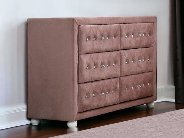 40" Pink Solid and Manufactured Wood Six Drawer Double Dresser