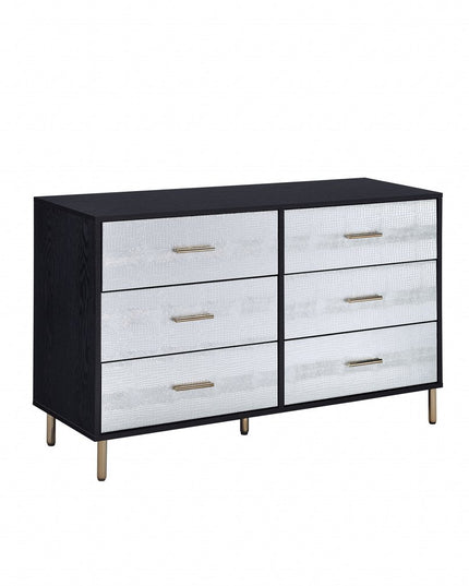 47" Black  Silver and Gold Faux Croc Design Six Drawer Double Dresser