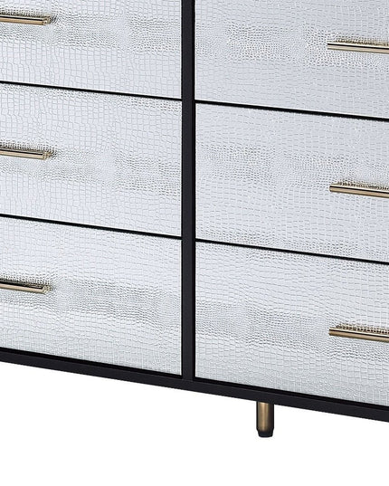 47" Black  Silver and Gold Faux Croc Design Six Drawer Double Dresser