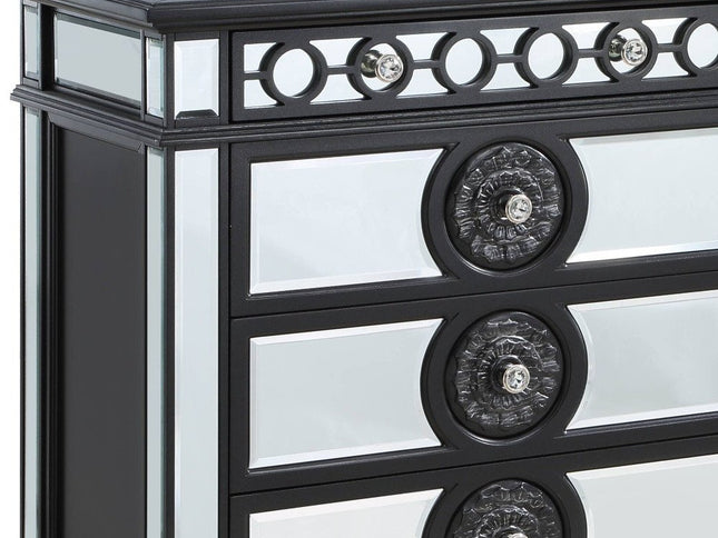 68" Black and Silver Solid and Manufactured Wood Mirrored Eight Drawer Double Dresser