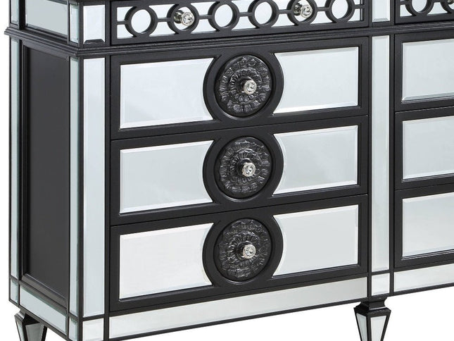 68" Black and Silver Solid and Manufactured Wood Mirrored Eight Drawer Double Dresser