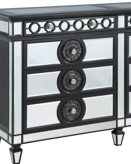 68" Black and Silver Solid and Manufactured Wood Mirrored Eight Drawer Double Dresser