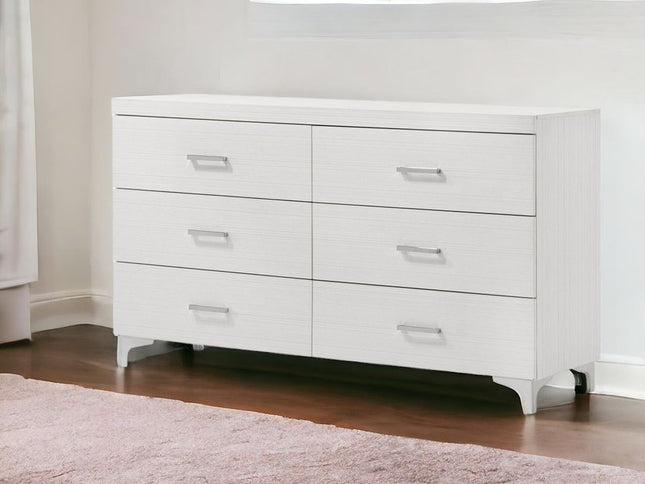 58" White Solid and Manufactured Wood Six Drawer Double Dresser