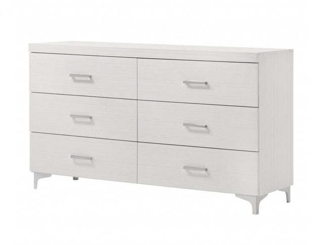 58" White Solid and Manufactured Wood Six Drawer Double Dresser