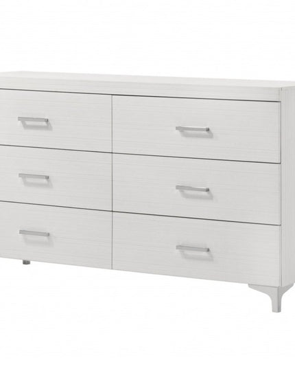 58" White Solid and Manufactured Wood Six Drawer Double Dresser