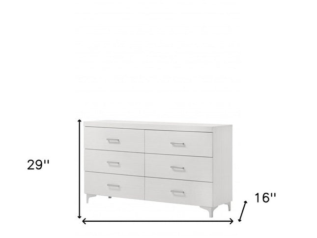 58" White Solid and Manufactured Wood Six Drawer Double Dresser