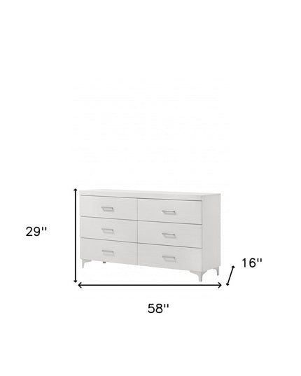 58" White Solid and Manufactured Wood Six Drawer Double Dresser