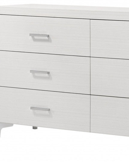 58" White Solid and Manufactured Wood Six Drawer Double Dresser