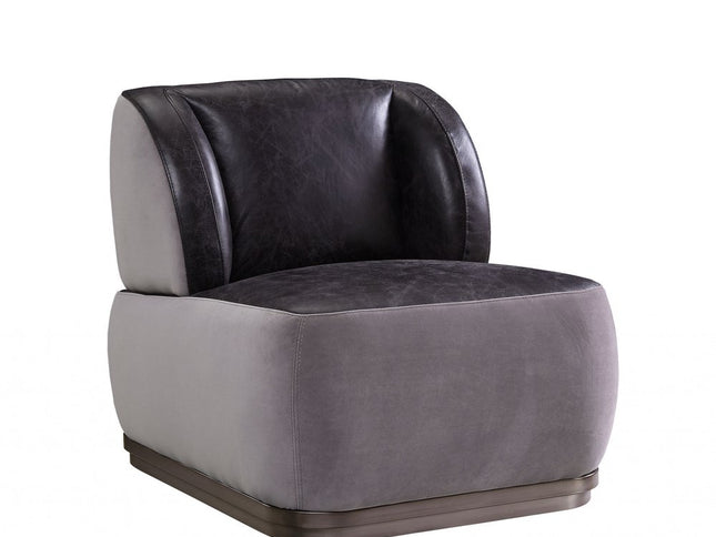 29" Slate Gray and Brown Velvet Slipper Chair