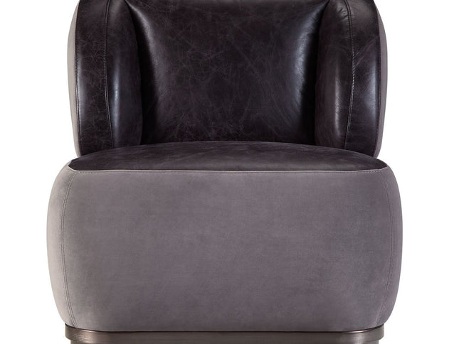 29" Slate Gray and Brown Velvet Slipper Chair