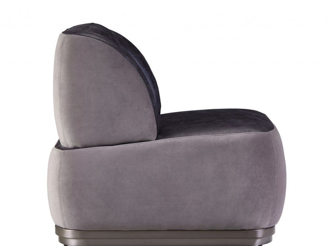 29" Slate Gray and Brown Velvet Slipper Chair