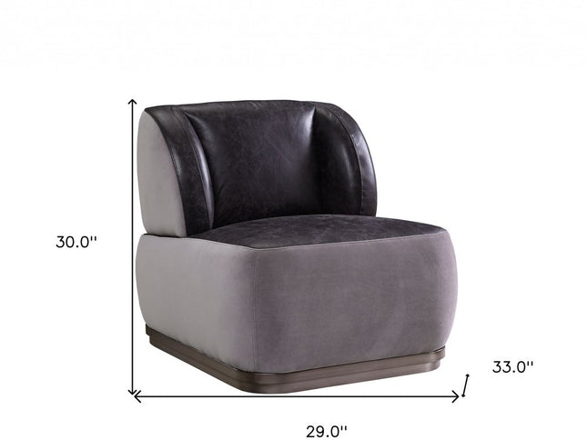 29" Slate Gray and Brown Velvet Slipper Chair