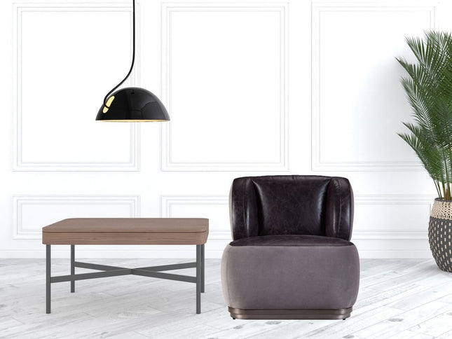 29" Slate Gray and Brown Velvet Slipper Chair