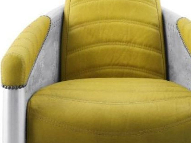 28" Yellow and Steel Blue Top Grain Leather Barrel Chair