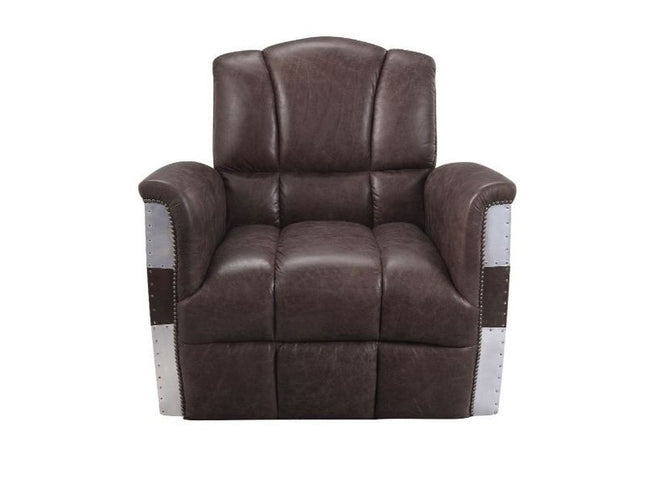 35" Brown Top Grain Leather Patchwork Club Chair