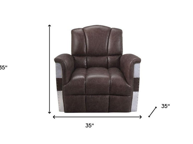 35" Brown Top Grain Leather Patchwork Club Chair