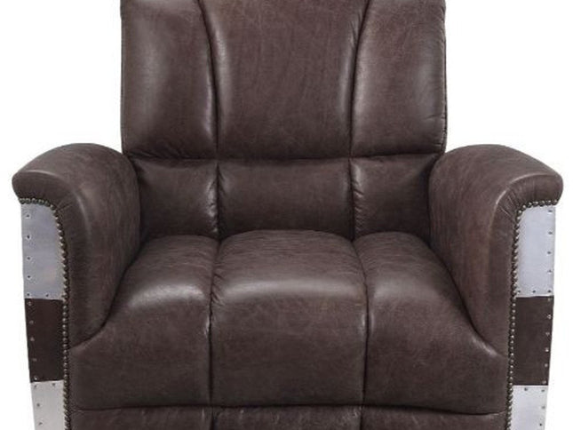 35" Brown Top Grain Leather Patchwork Club Chair