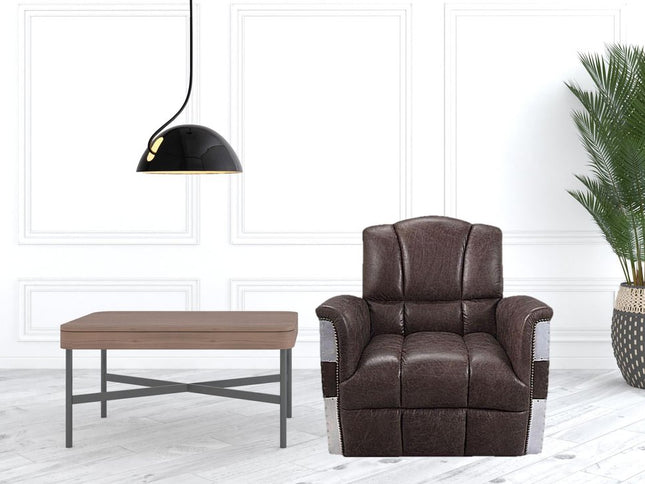 35" Brown Top Grain Leather Patchwork Club Chair
