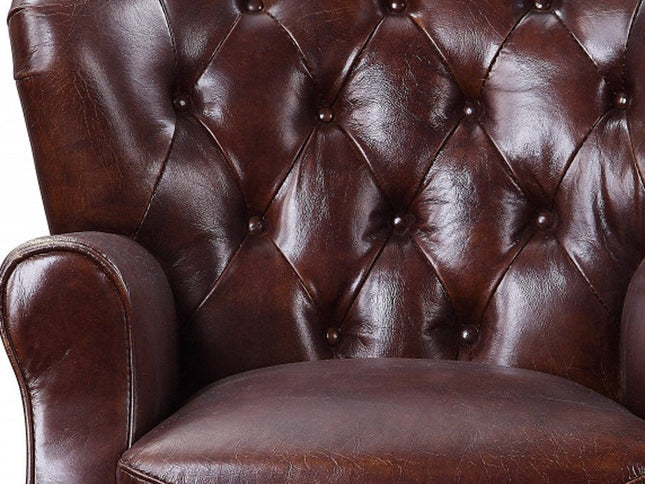 30" Brown and Steel Blue Top Grain Leather Tufted Club Chair