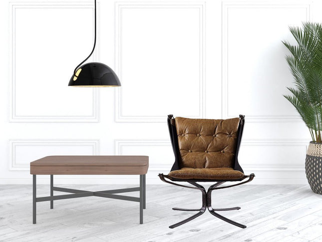 30" Coffee and Steel Blue Top Grain Leather Tufted Lounge Chair