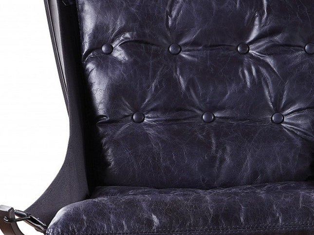 30" Blue and Steel Blue Top Grain Leather Tufted Lounge Chair