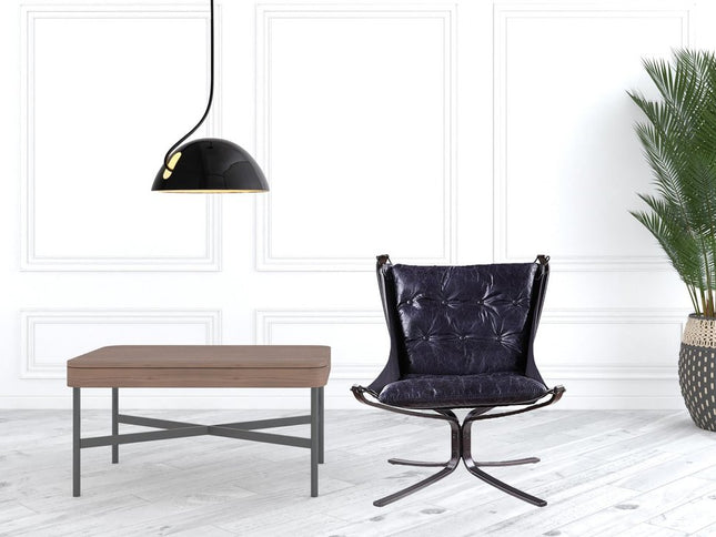 30" Blue and Steel Blue Top Grain Leather Tufted Lounge Chair