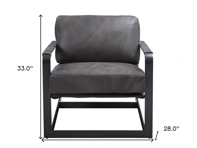 28" Gray and Steel Blue Top Grain Leather Arm Chair