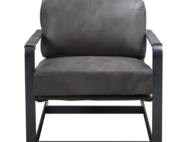 28" Gray and Steel Blue Top Grain Leather Arm Chair