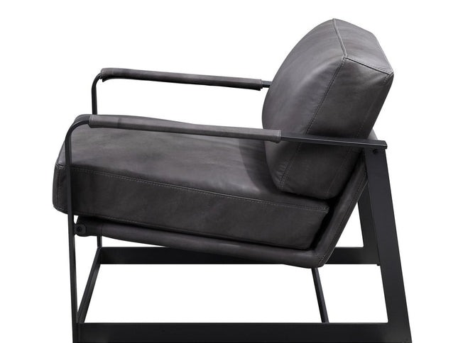 28" Gray and Steel Blue Top Grain Leather Arm Chair