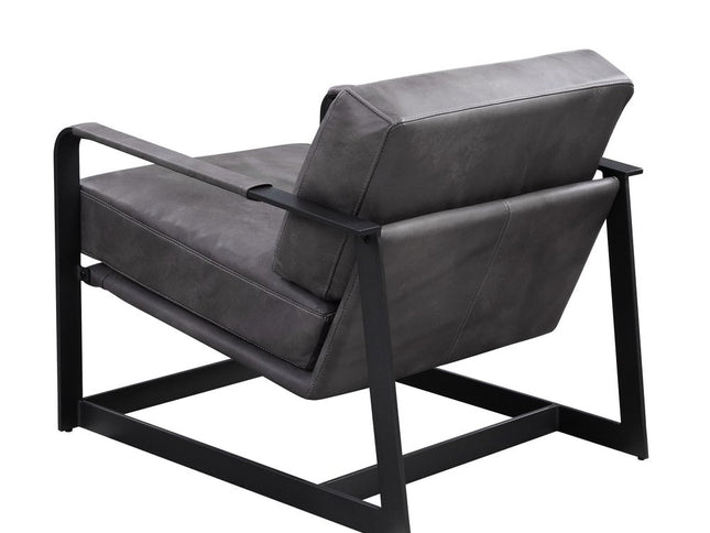 28" Gray and Steel Blue Top Grain Leather Arm Chair