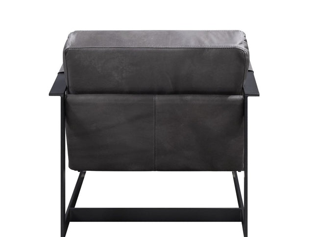 28" Gray and Steel Blue Top Grain Leather Arm Chair