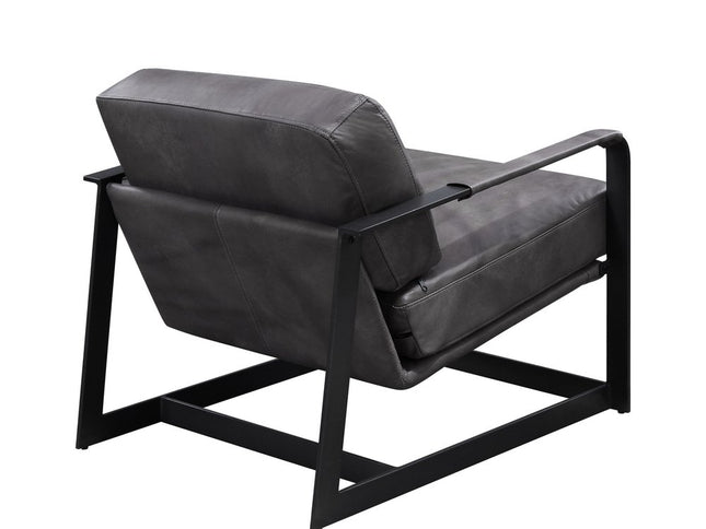 28" Gray and Steel Blue Top Grain Leather Arm Chair