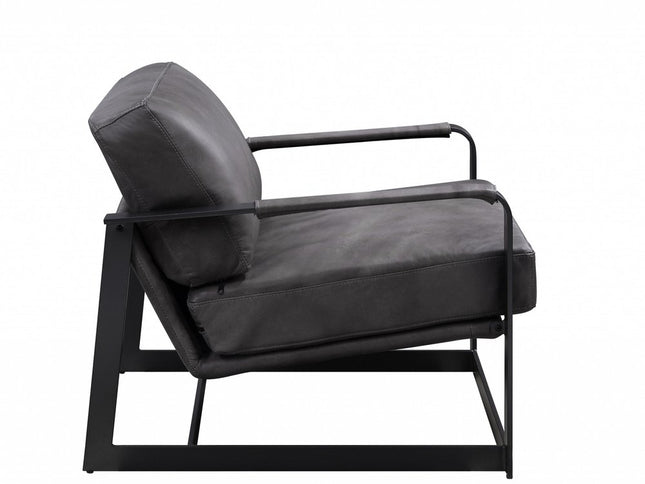 28" Gray and Steel Blue Top Grain Leather Arm Chair