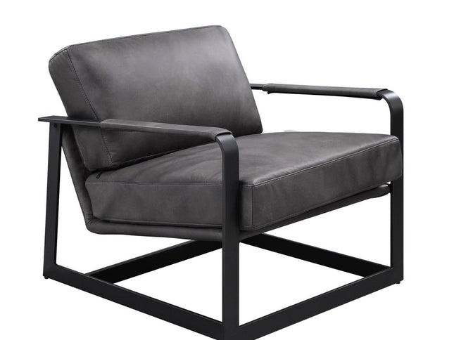 28" Gray and Steel Blue Top Grain Leather Arm Chair