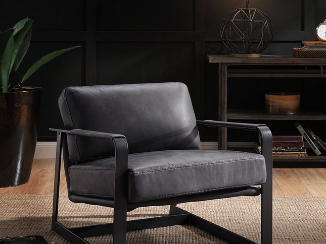 28" Gray and Steel Blue Top Grain Leather Arm Chair