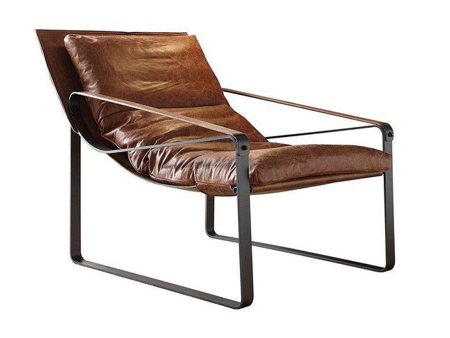 27" Chocolate and Steel Blue Top Grain Leather Lounge Chair