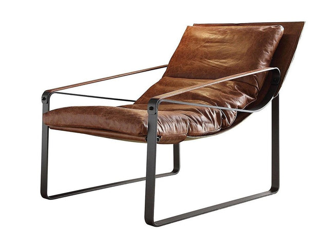 27" Chocolate and Steel Blue Top Grain Leather Lounge Chair