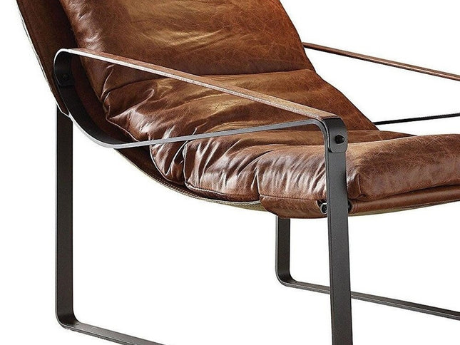 27" Chocolate and Steel Blue Top Grain Leather Lounge Chair