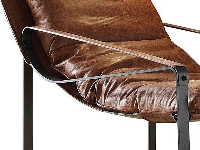 27" Chocolate and Steel Blue Top Grain Leather Lounge Chair