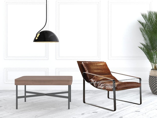 27" Chocolate and Steel Blue Top Grain Leather Lounge Chair