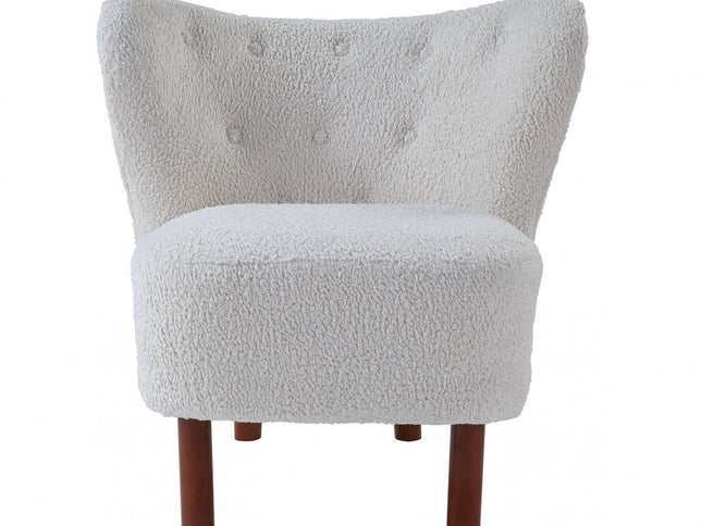 31" White and Brown Sherpa Polka Dots Wingback Chair