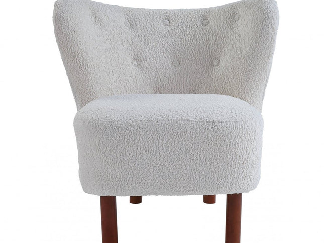 31" White and Brown Sherpa Polka Dots Wingback Chair
