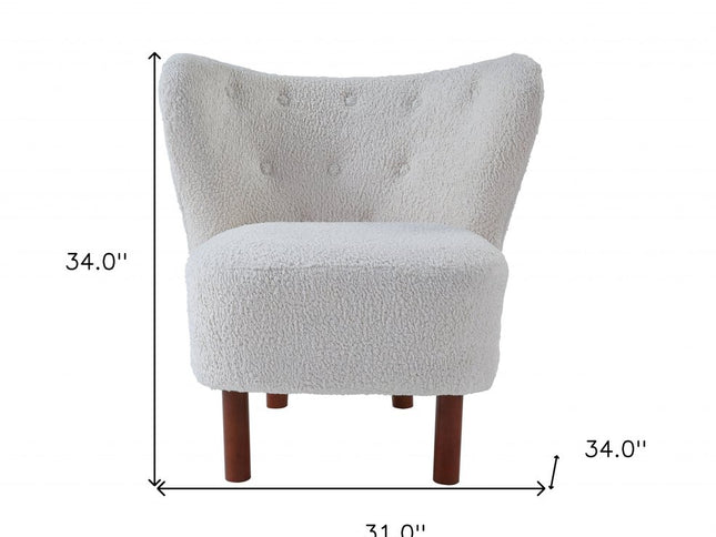 31" White and Brown Sherpa Polka Dots Wingback Chair
