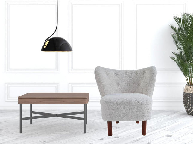 31" White and Brown Sherpa Polka Dots Wingback Chair