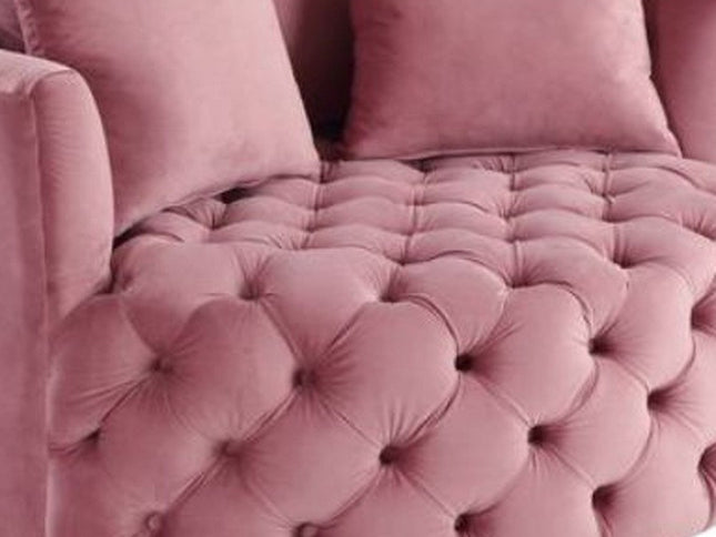 43" Pink Velvet Tufted Swivel Barrel Chair And Toss Pillows