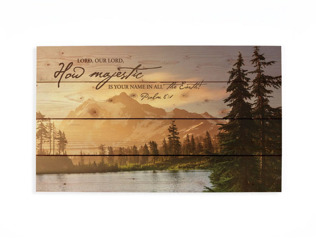 14" X 24" Brown Lord How Majestic Religious Wood Plank Wall Decor